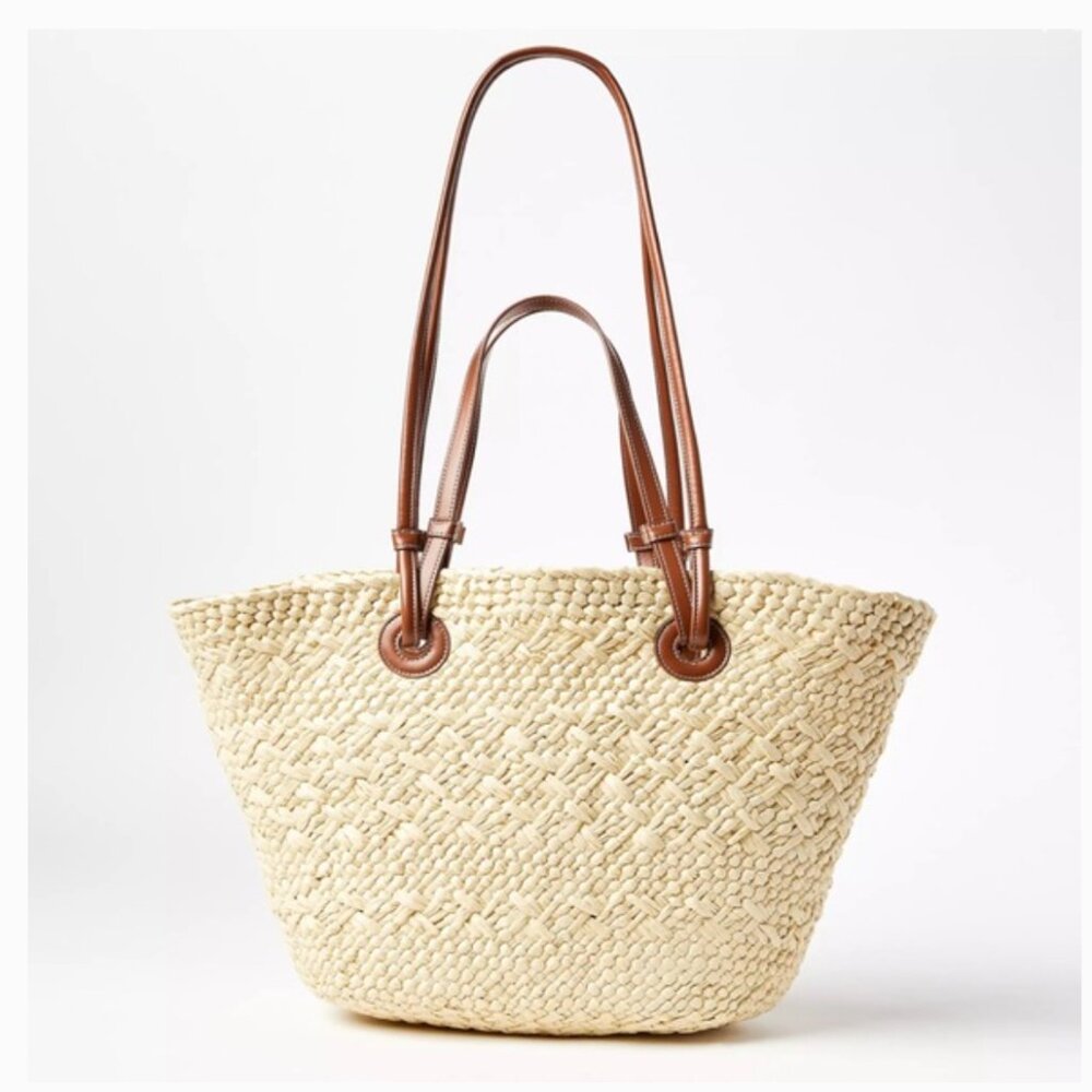 LOFT Beach Double Strap Straw Tote Bag, NWT